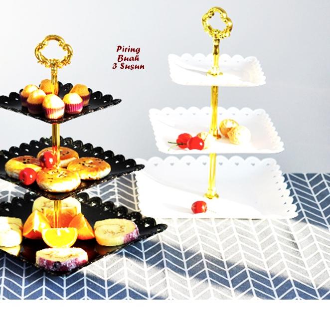 ֍ Piring Buah 3 Susun TIANG GOLD Piring buah Piring kue permen piring unik party piring pesta ✵