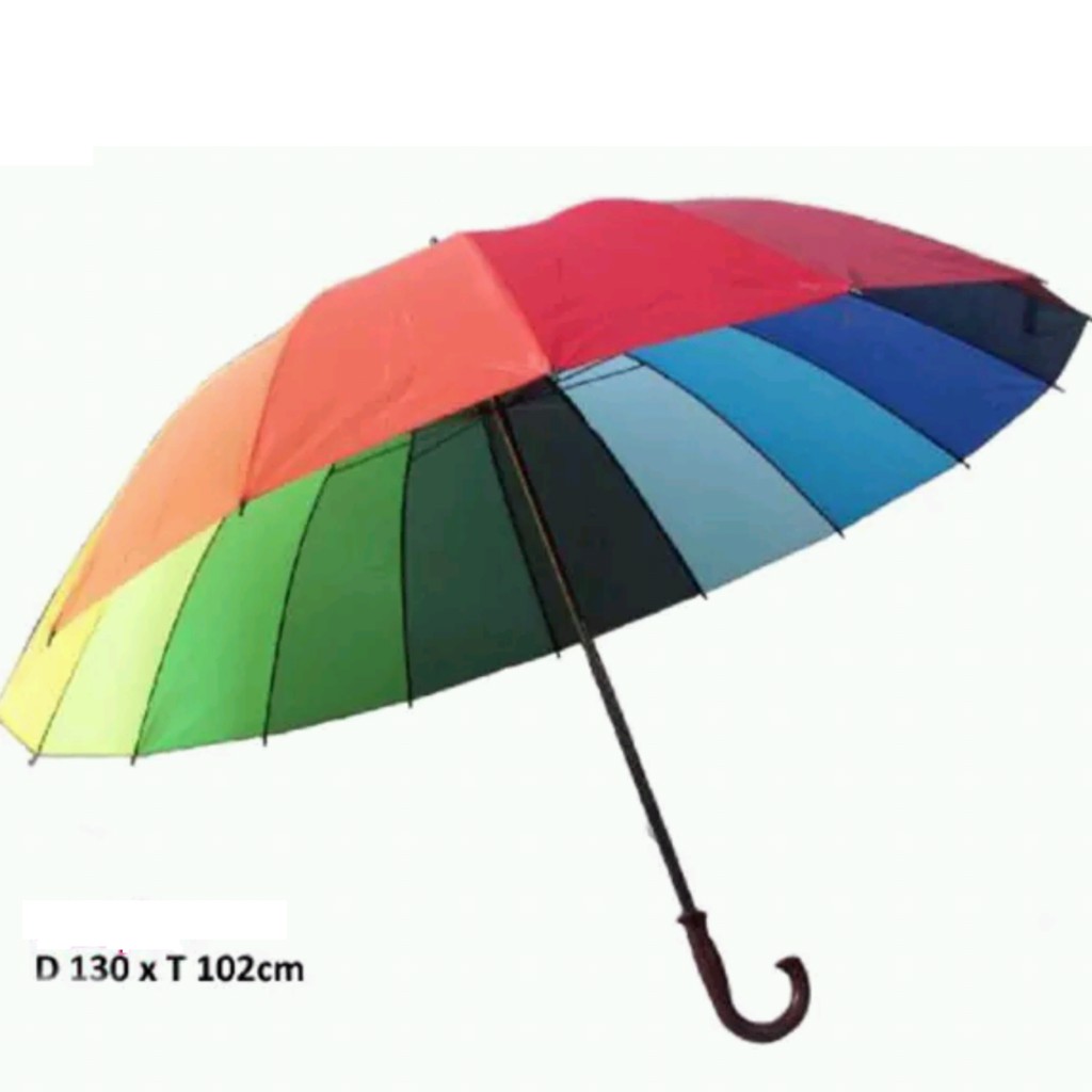 Payung Golf Pelangi Gagang Bengkok / Lurus Besar Warna Warni 16 Jari Rainbow Jumbo Umbrella