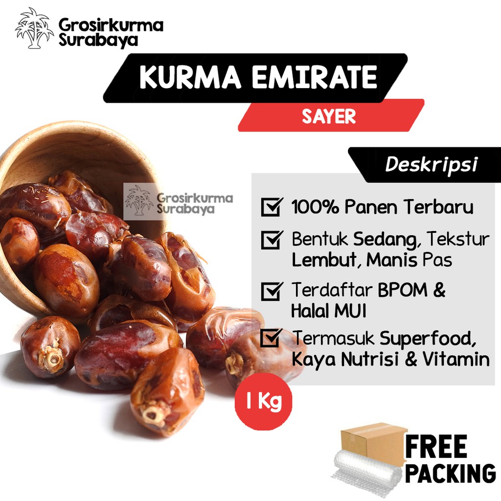 Kurma Gold Emirate Sayer 1KG Asli Arab Saudi Premium BPOM Untuk Nabeez Buka Puasa Basah Madu Enak