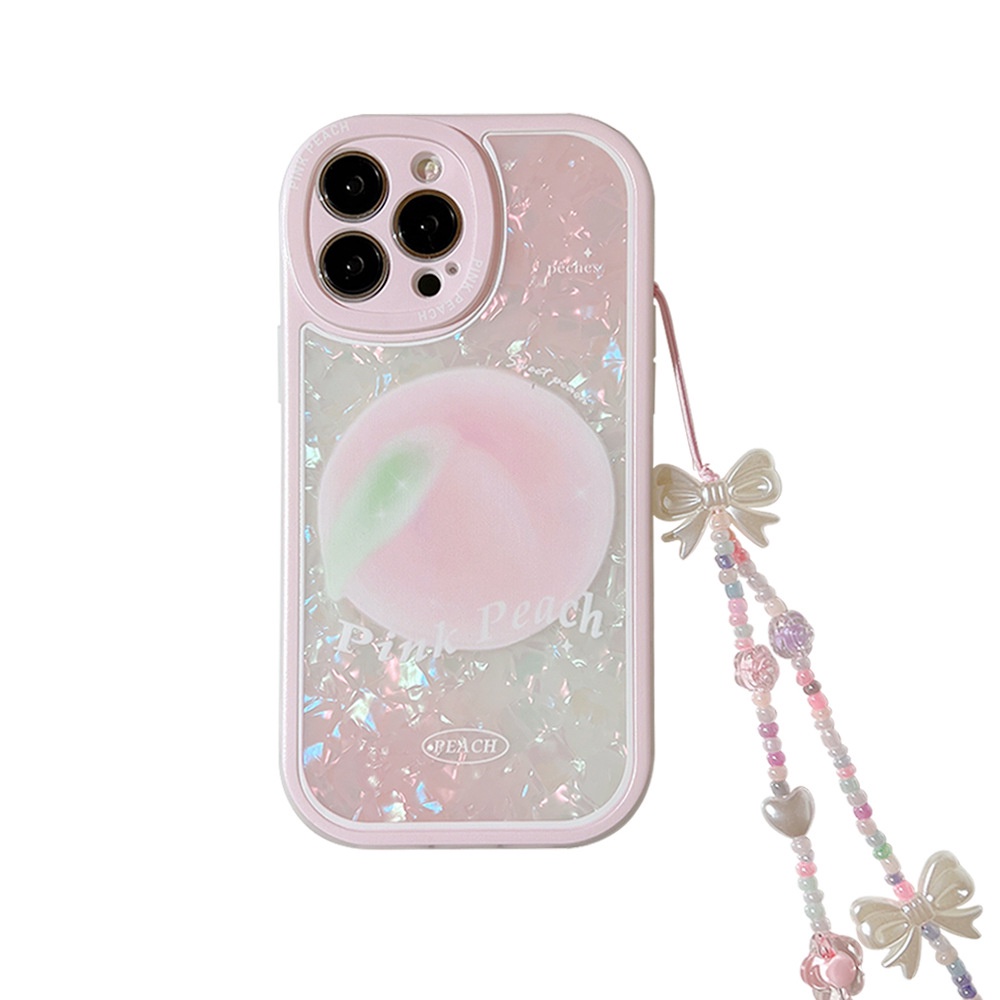 IPHONE Musim Panas Pink Peach Ponsel Cover Motif Kerang Manik-Manik Rantai Case Pelindung Untuk Iphone7 8 PLUS X XR XS 11 12 13 14 Mini PRO MAX SE 2020