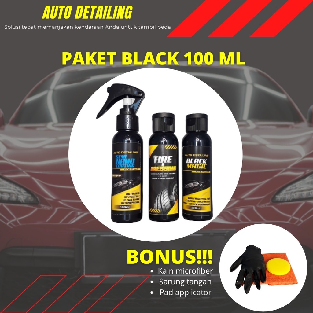 PAKET EXTERIOR Pengkilap Body Mobil - Penghitam Dashboard - Semir Ban