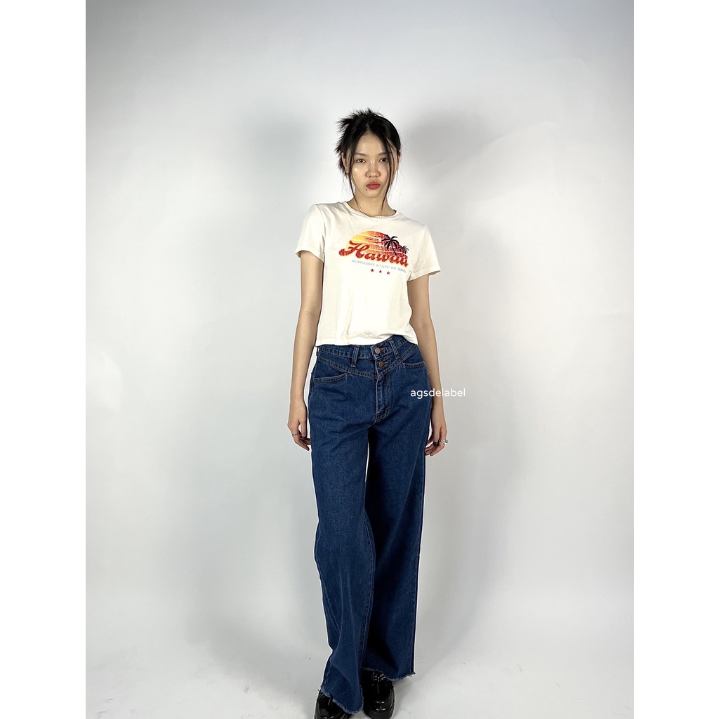 korean wide leg jeans in dark