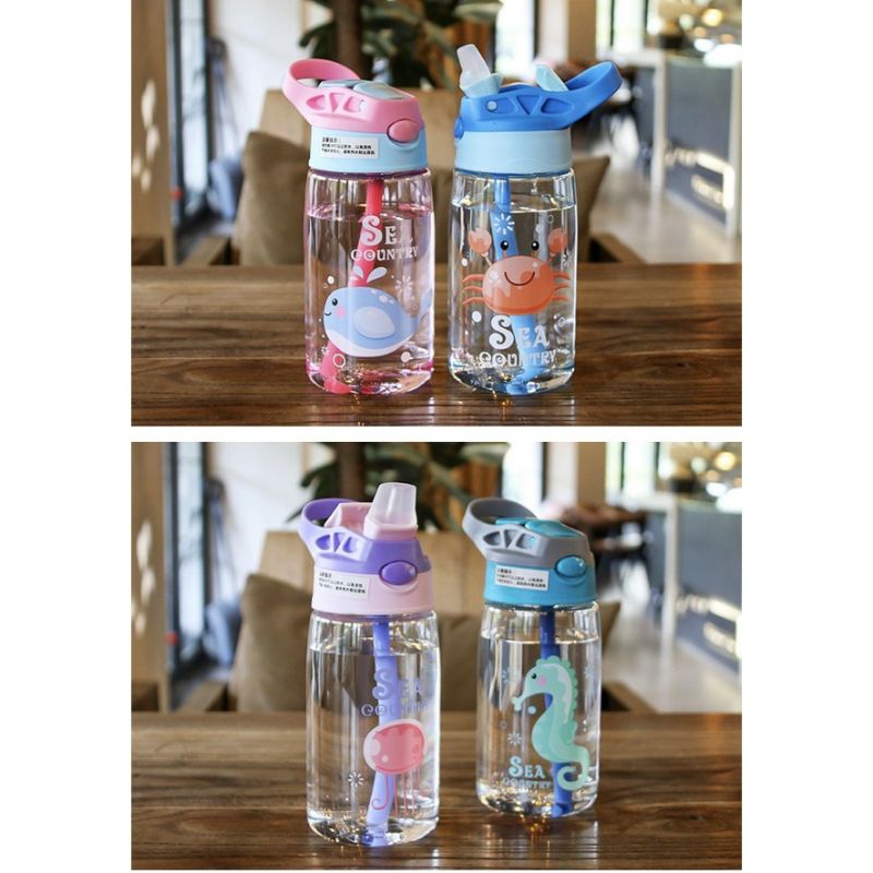 [COD] Botol Minum Anak Sedotan Motif Animal Sea 480 mL Import Botol Minum Anak Sekolah BPA Free