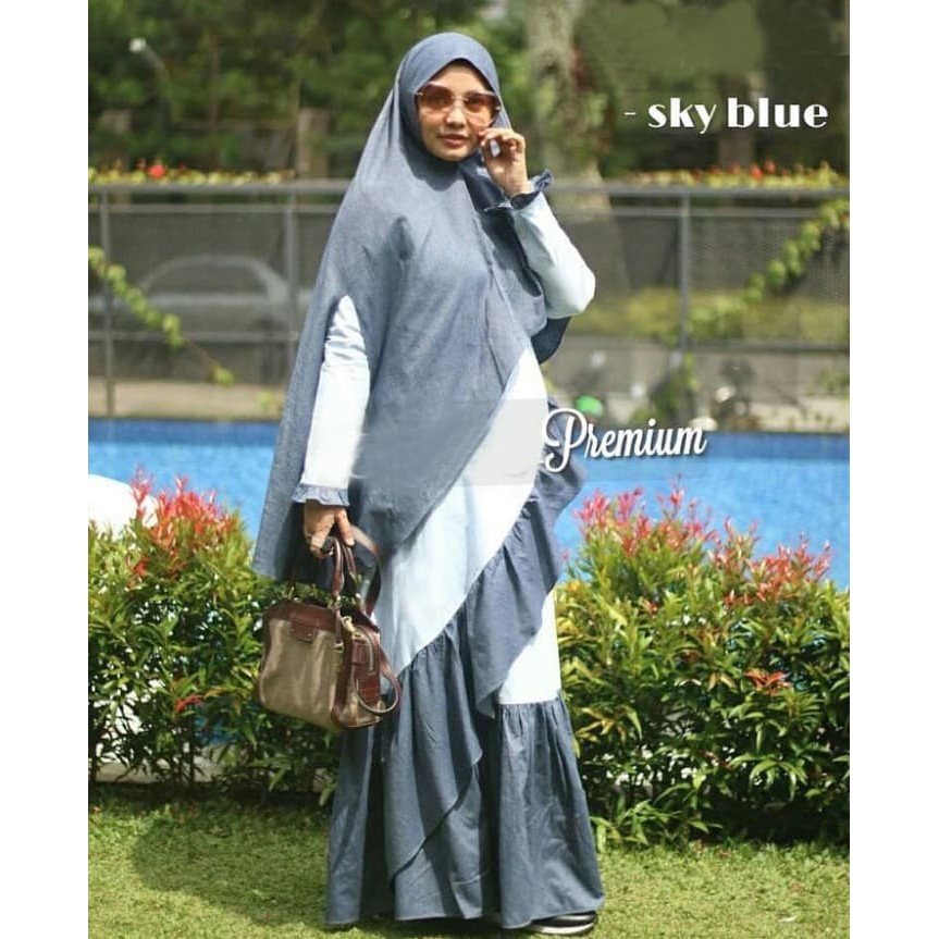[Samaira sky blue GZ] gamis wanita muslim oxford sky blue