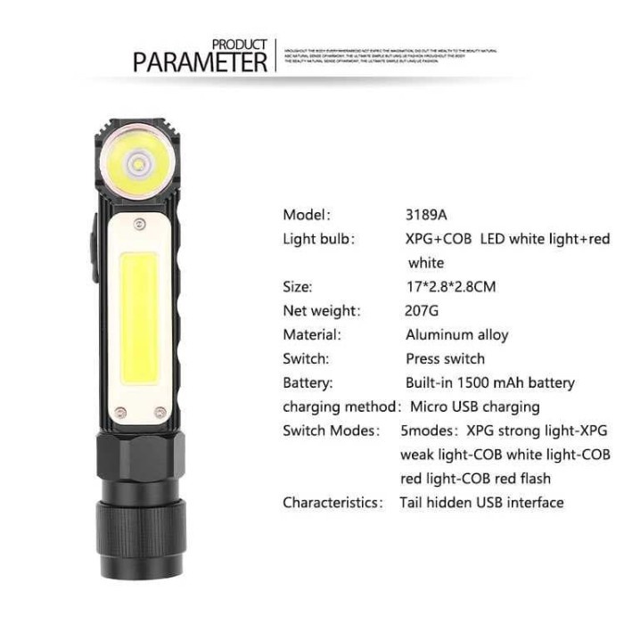 Senter Pocketman 3 LED Rotatable XPG+COB 10000 Aluminium