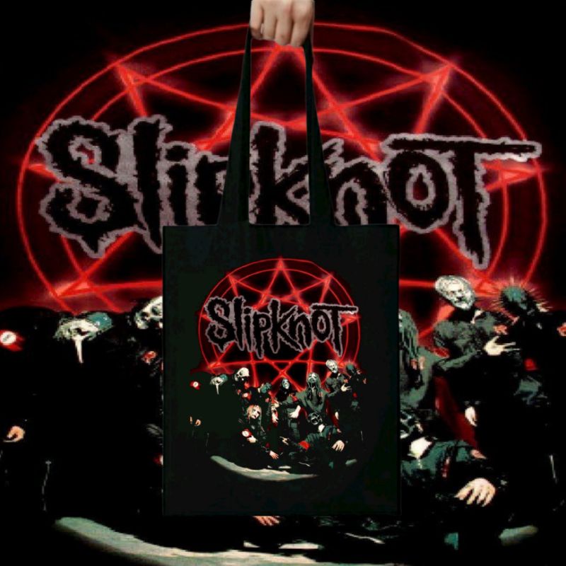 TOTEBAG BAND SLIPKNOT Tote bag band metal kanvas katun Resleting tas jinjing hitam sling bag pria wa