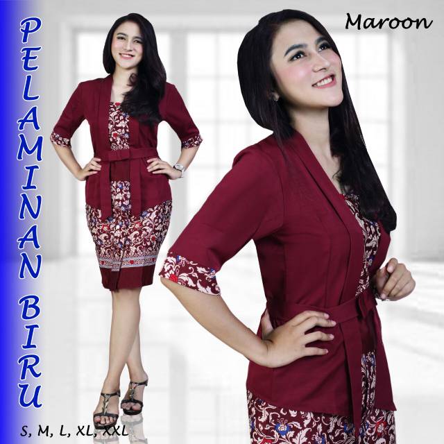 HARGA PROMO!!! setelan kebaya kutubaru etp pendek / elnira pendek / maroon / navy / mocca / tosca