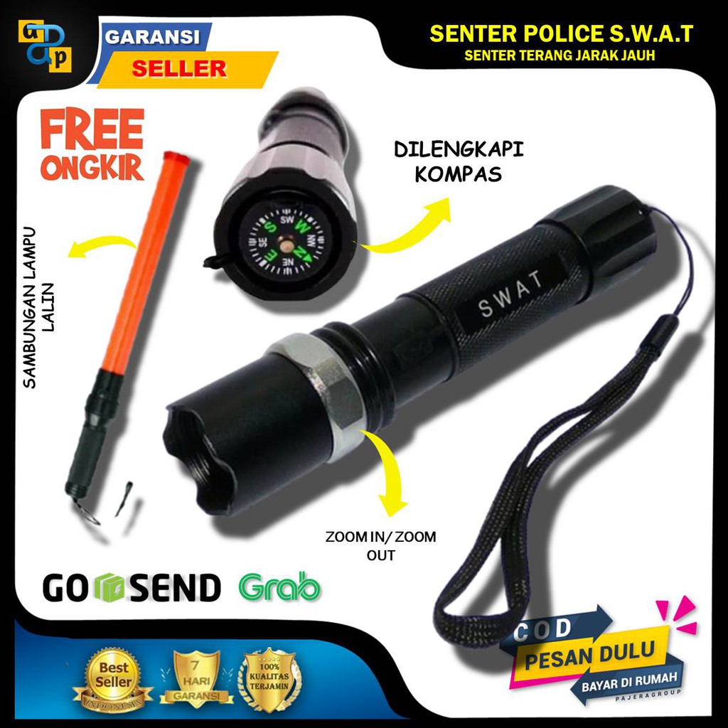 Paket Senter SWAT Senter LED Police Polisi Emergency Senter Cas Super Terang Mini Cone Kompas Lalin