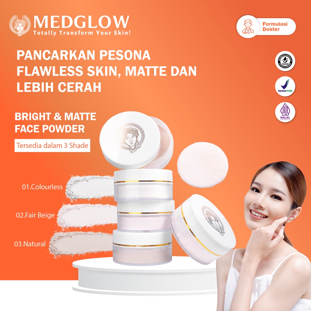 𝐌𝐄𝐃𝐆𝐋𝐎𝐖 𝐂𝐋𝐈𝐍𝐈𝐂 Bedak Tabur Bright & Matte Face Powder untuk Kulit Normal Kombinasi Berminyak Berjera
