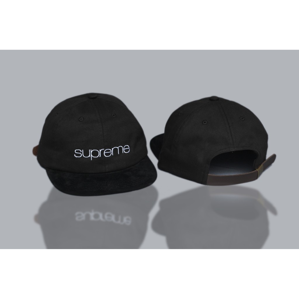 Topi Strapback 6 Panel Supreme Compact Black Hight Quality Full Tag Cap