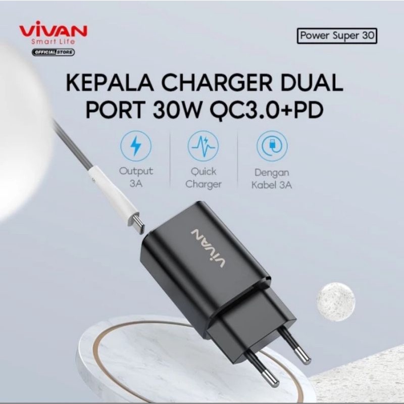 Vivan Charger Power Super 30 3A Quick Charge USB Type C Input