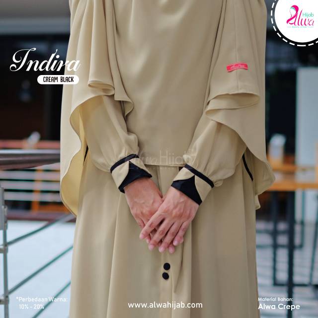 GAMIS INDIRA SET CREAM BLACK II  ALWA HIJAB