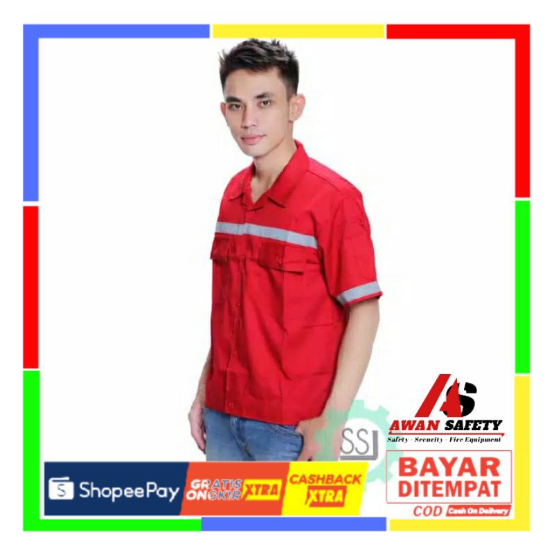 Baju Safety Proyek Lengan Pendek /Kemeja Kerja Pria Bahan Drill