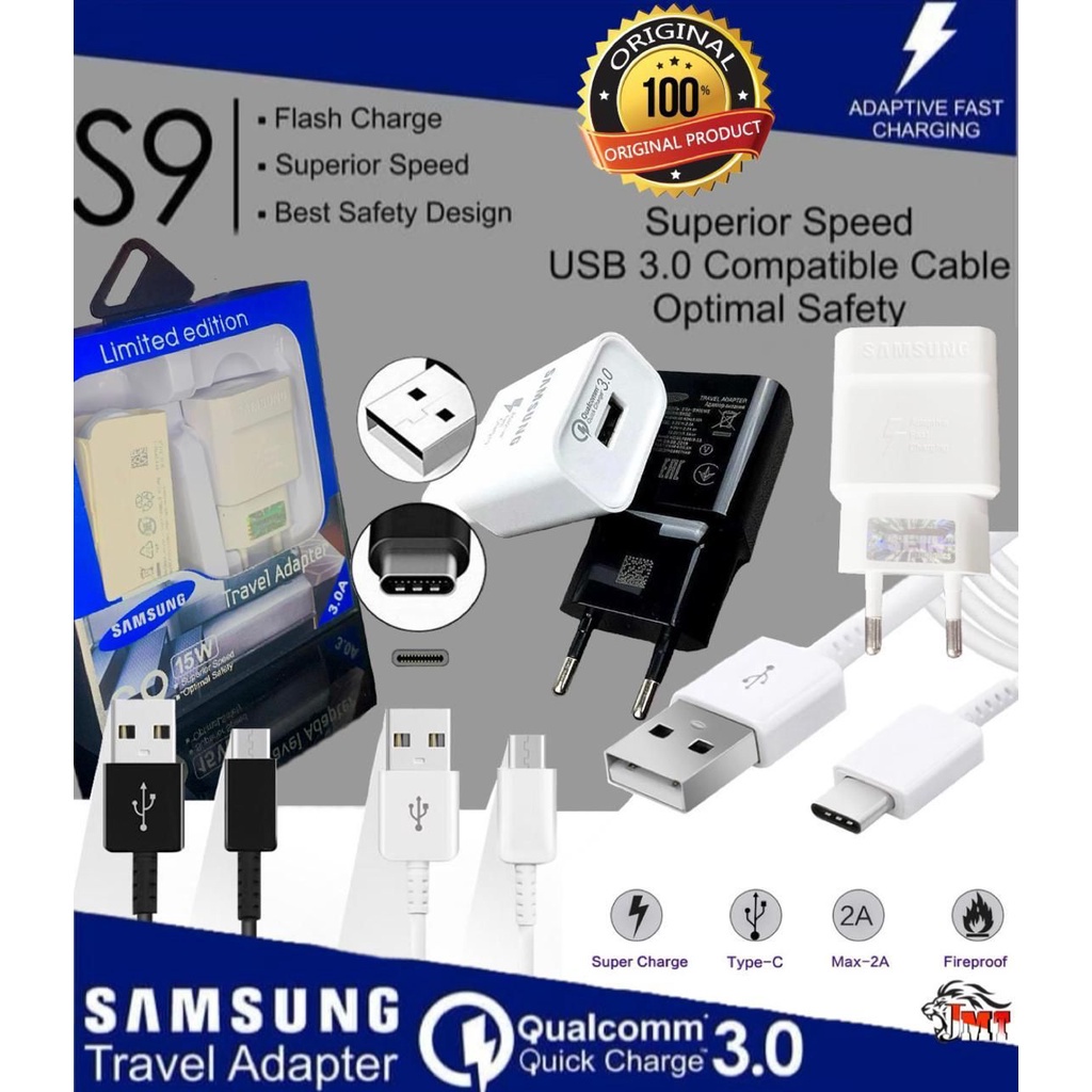 Charger Samsung S9 Quick Charger/Travel Adaptor Fast Charging Original 99%