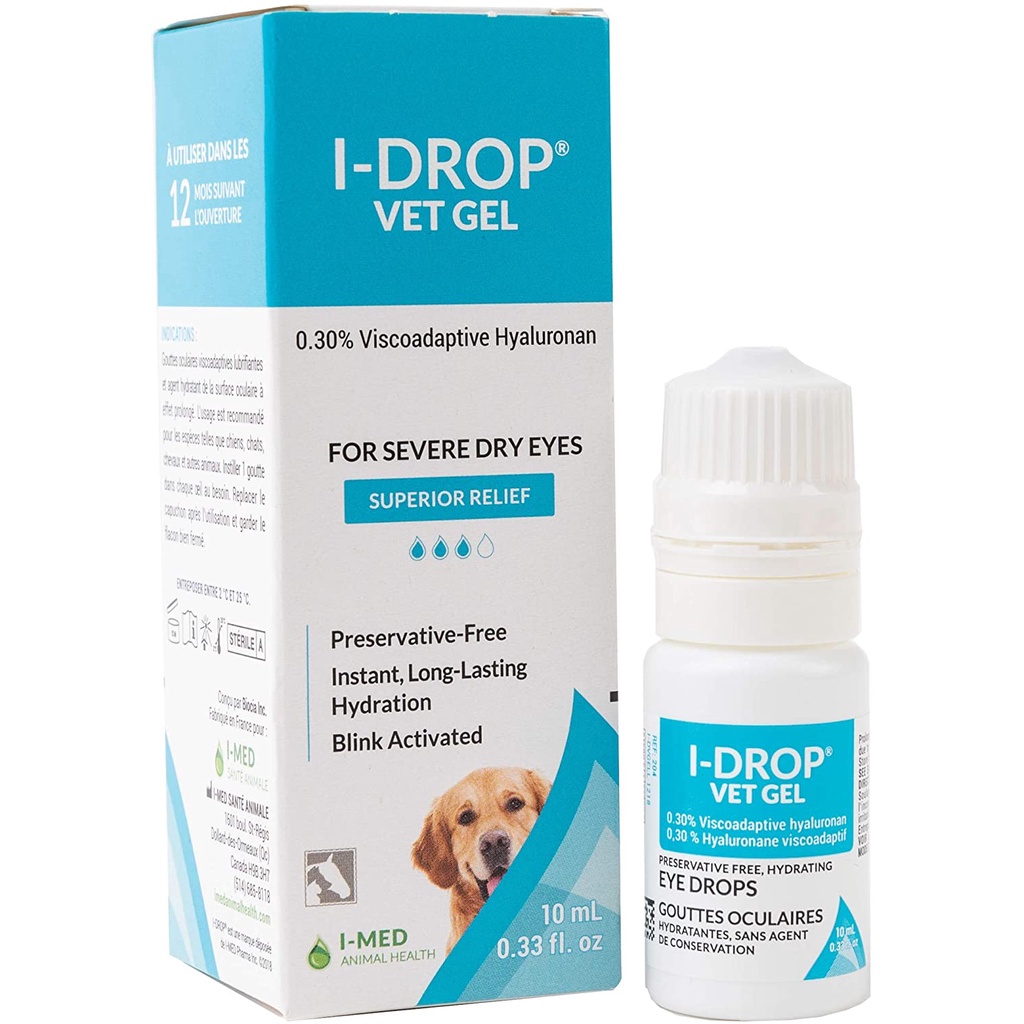 I-DROP VET GEL Lubricating Eye Drops for Pets: for Moderate to Severe Dry Eyes, Superior Comfort with Fewer Applications Needed, 0.30% Hyaluronan, Preservative-free, Non-irritating, One Bottle (10 Ml)