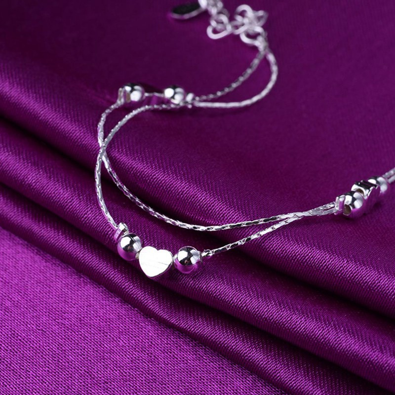 Fancyqube  925 Silver Women Double Love Anklet Jewelry