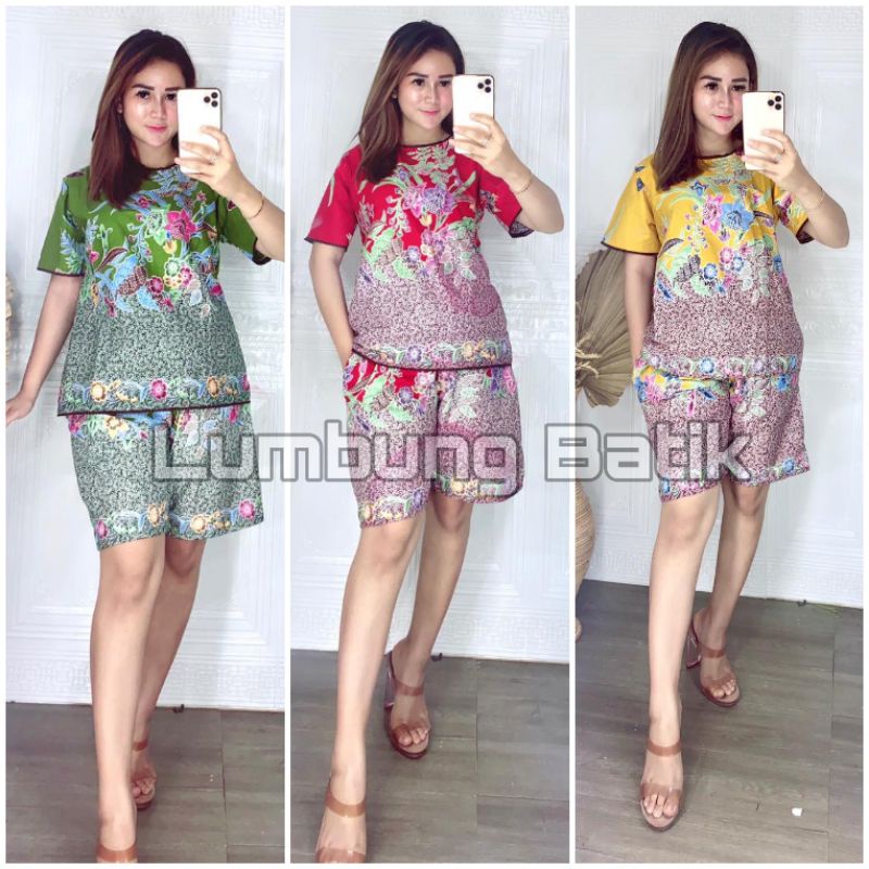 setelan babydoll kombinasi Renda Bordir | baju tidur wanita | setelan bluse Batik | setelan batik wa