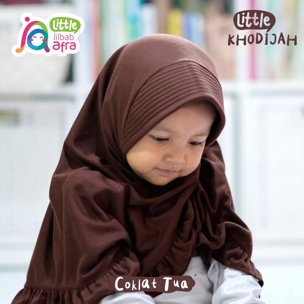 Jilbab Instan Anak Little Khodijah Coklat Tua - Little Jilbab Afra - Bahan Kaos, Adem &amp; Lembut