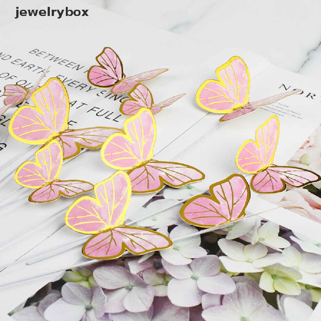 10pcs / Set Topper Kue Bentuk Butterfly Untuk Perlengkapan Pesta Pernikahan