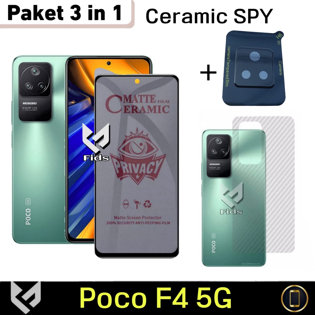 (HOT PROMO) Paket 3IN1 Screen Guard For XIAOMI POCO F4 5G Anti Gores Layar Free TG Camera Frame Black &amp; Skin Carbon Anti Jamur Handphone