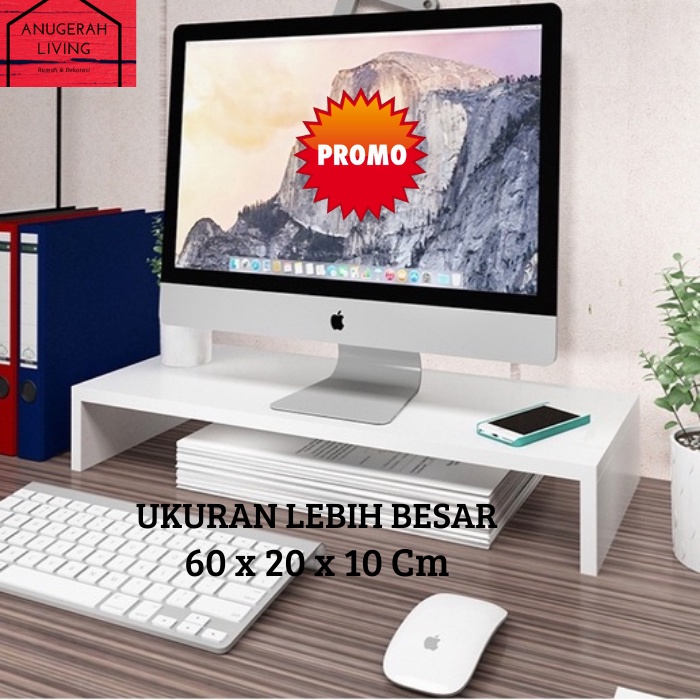 TERKEREN PUTIH BERSAHAJA Meja Monitor Stand 60x20x10Cm Kayu Rak Peninggi Pc Komputer Laptop Tv Lcd S