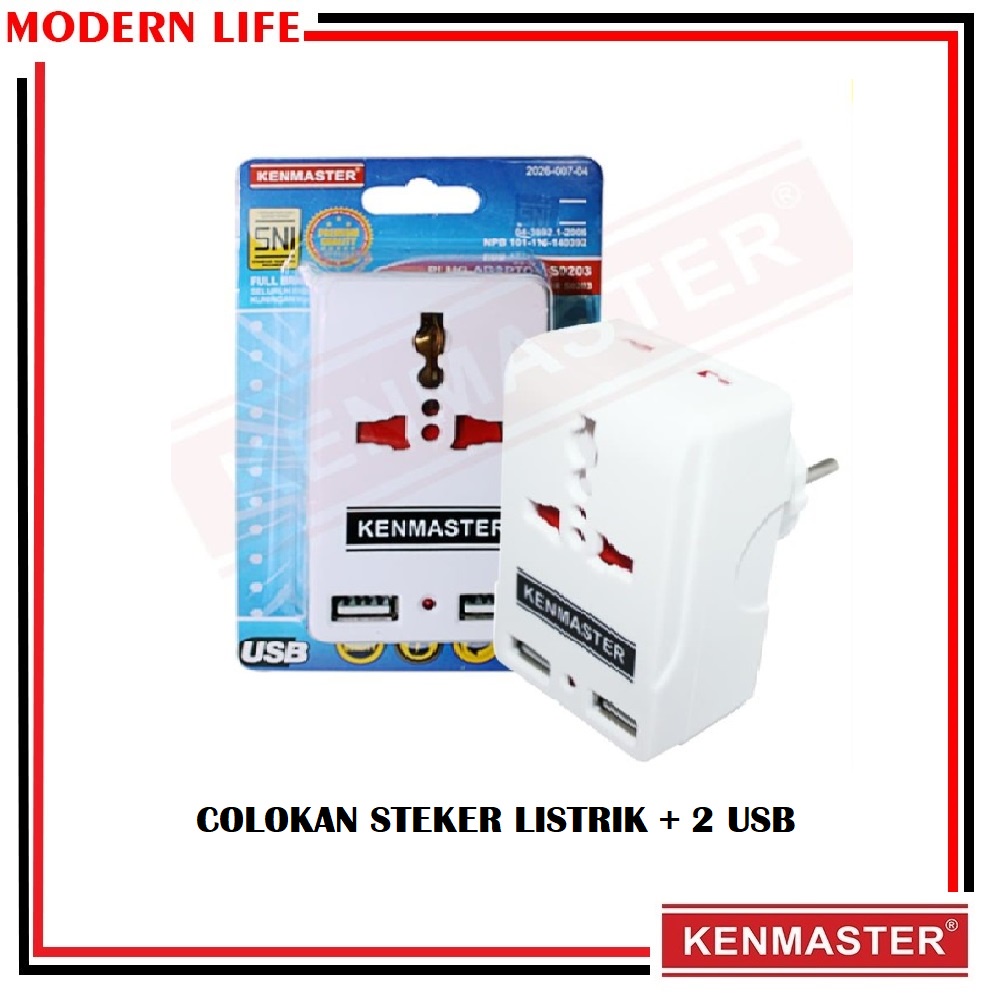 Kenmaster Steker Colokan Listrik 2 USB Plug Adaptor Stop Kontak S0203