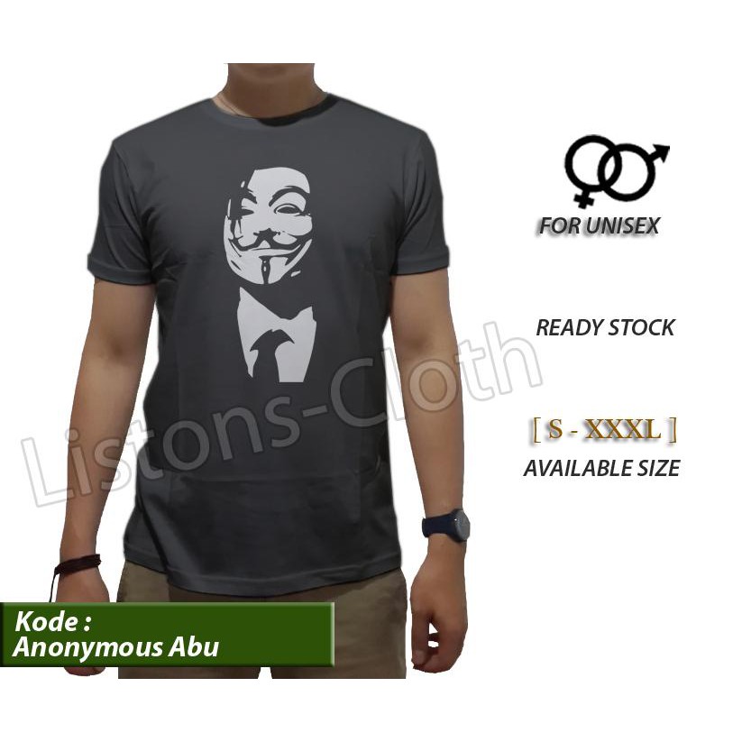 Kaos distro anonymous hacker abu tshirt pria baju cowok pakaian