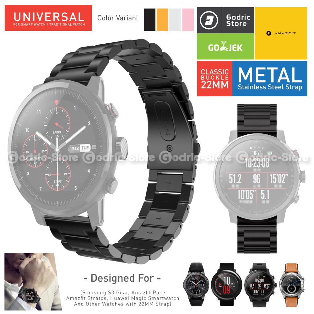 New Metal Stainless Wrist Strap 22MM for AMAZFIT GTR 2 3 47MM / GTR 4 / PACE / STRATOS 3 / HONOR /