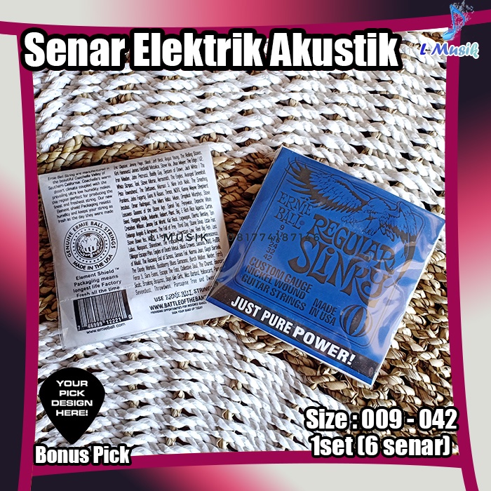 SENAR GITAR ELEKTRIK  ERNIEBALL REGULAR SLINKY BIRU 1 SET UKURAN 009-042(LOKAL PREMIUM) - ERNIE BALL ORIGINAL NICKEL WOUND GUITAR STRINGS