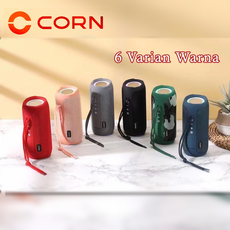 CORN Portabel Wireless Bluetooth 5.0 Speaker TWS Speaker Hi-FI SUPER Mega BASS Speker IPX6 Waterproof  Lampu LED USB Pengisian Cepat dengan Hand-free untuk PC/TV/Ponsel