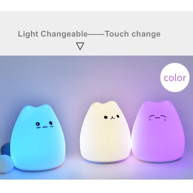 Boneka kucing Lampu tidur berubah warna warni sensor sentuh untuk membuat anak cepat tidur karena cahaya yang lembut boneka cat doll cute Cat LED Night Light Touch Sensor Remote Control 16 Colors Dimmable Rechargeable Silicone Animal Lamp for Children