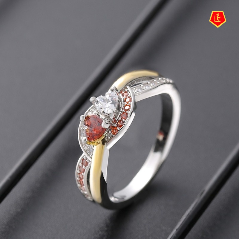 [Ready Stock]925 Silver Creative Ruby Heart-Shaped Ring