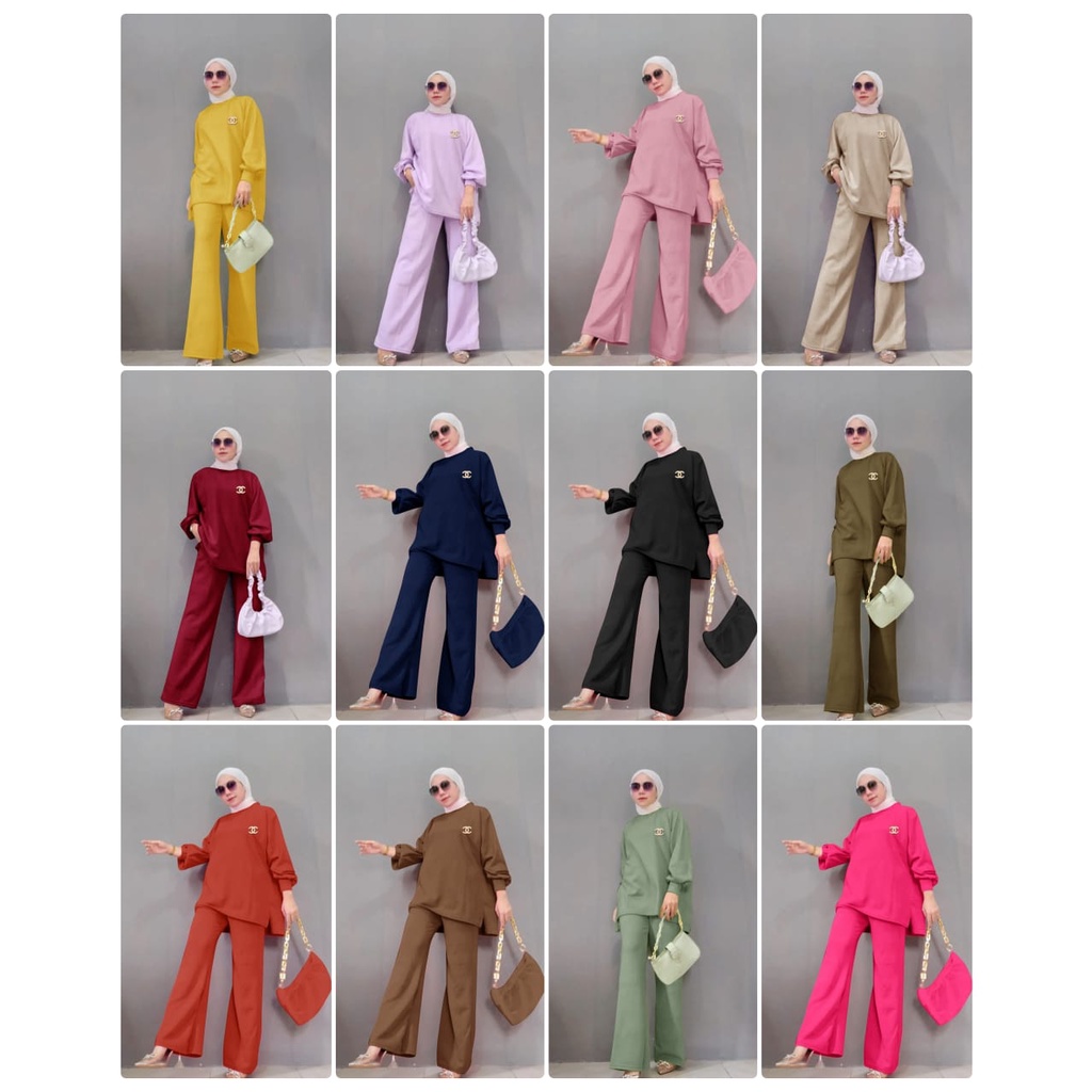 SET RONA 3 UKURAN L XL XXL FASHION PAKAIAN WANITA SETELAN ATASAN DAN CELANA BAHAN MANGO KNIT JUMBO BIGSIZE EDHM ADA VIDEO REAL PRODUK