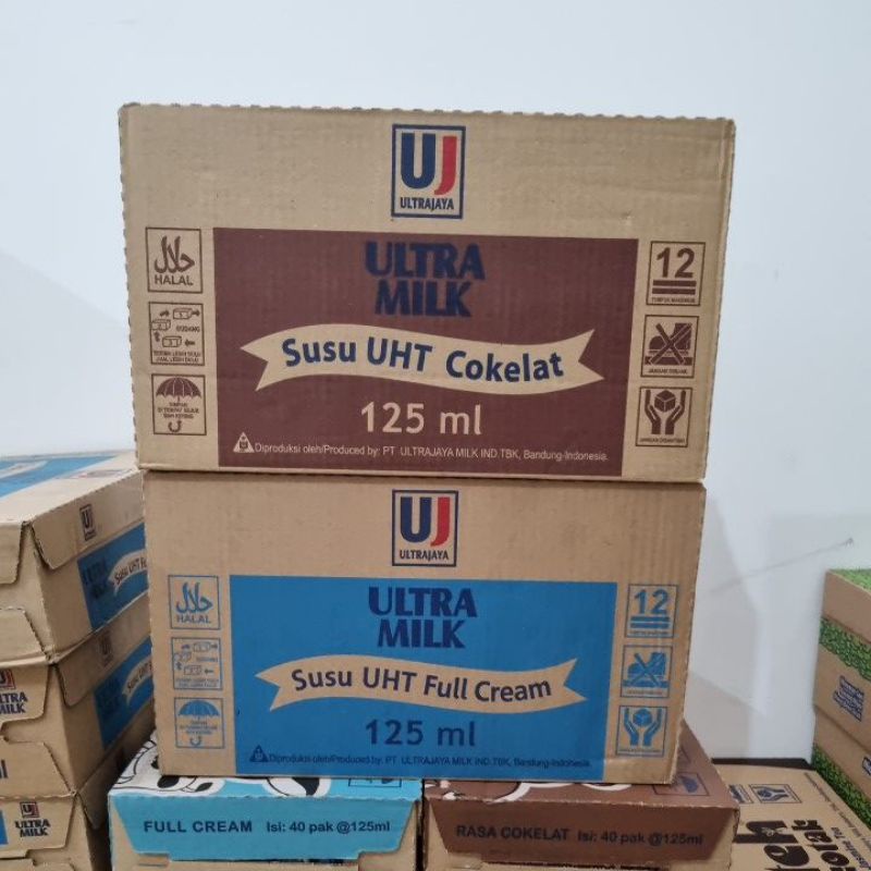 

Ultra milk susu UHT 1 dus rasa cokelat / stroberry / full cream 125ml isi 40 pcs berat