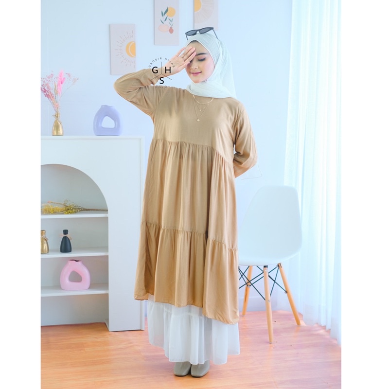 (MSB) TUNIK INEMA RUFFLE MIDI DRESS DAILY TUNIK