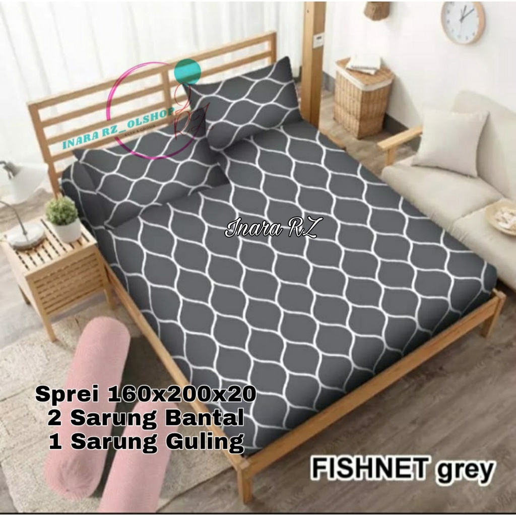 Sprei Motif Aestethic / Abstrak Fishnet, Seprai Fishnet Navy 160x200, Sprei Murah 160x200