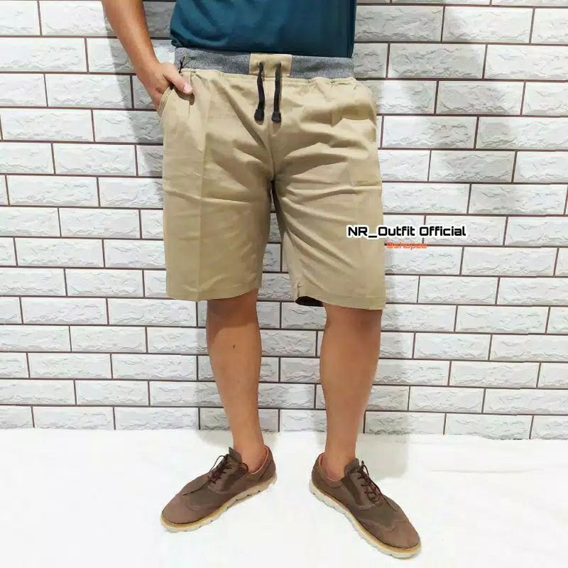 Celana Rip Cinos Pendek Pinggang Karet Chino cowok Chinos Stretch Size 27-38 NR_Outfit Official COD