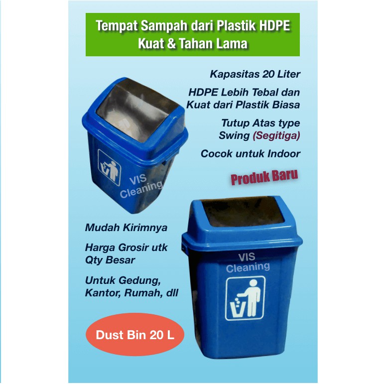 Tempat Sampah Plastik 20 L Tutup Swing Segitiga ( Dustbin )