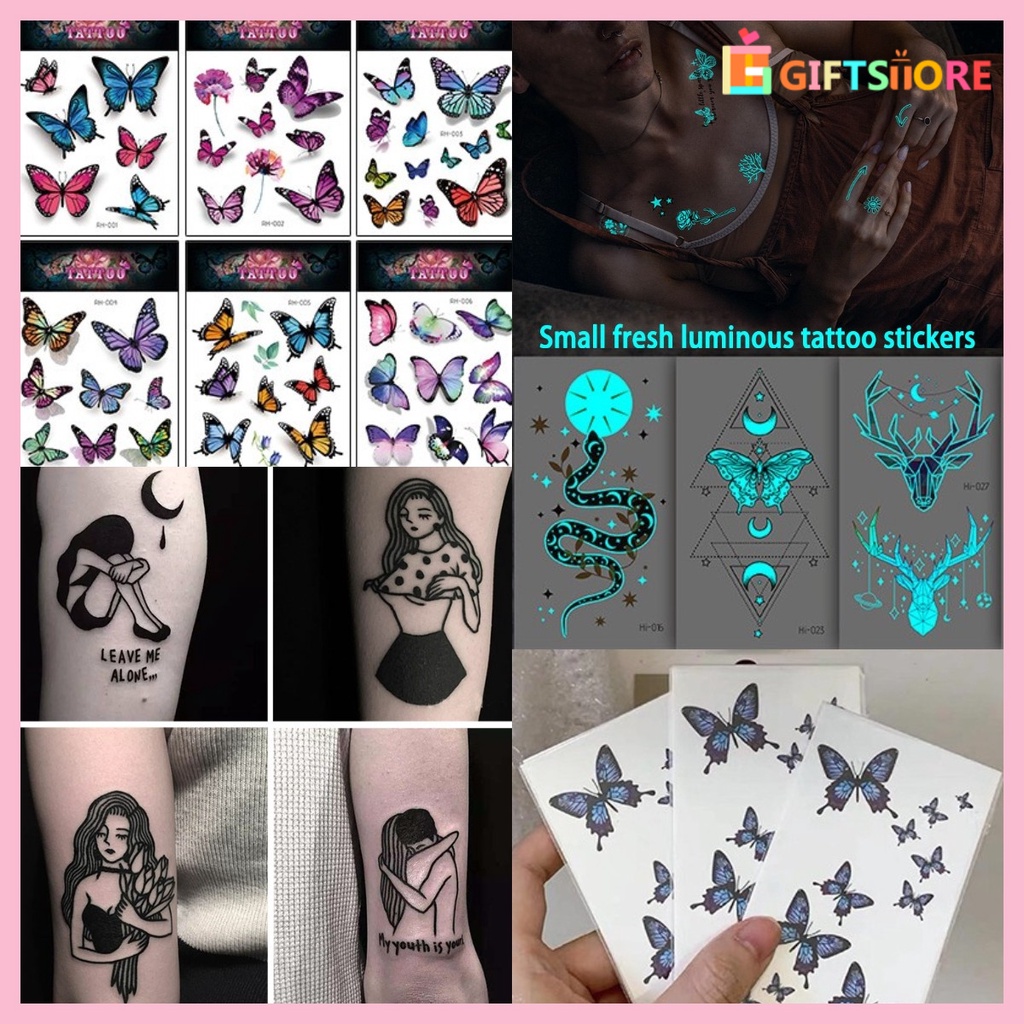 1 Pcs Biru Bercahaya Stiker Tato Temporer Tahan Lama 15 Hari Stiker Tato Anti Air Wanita Korea Unise