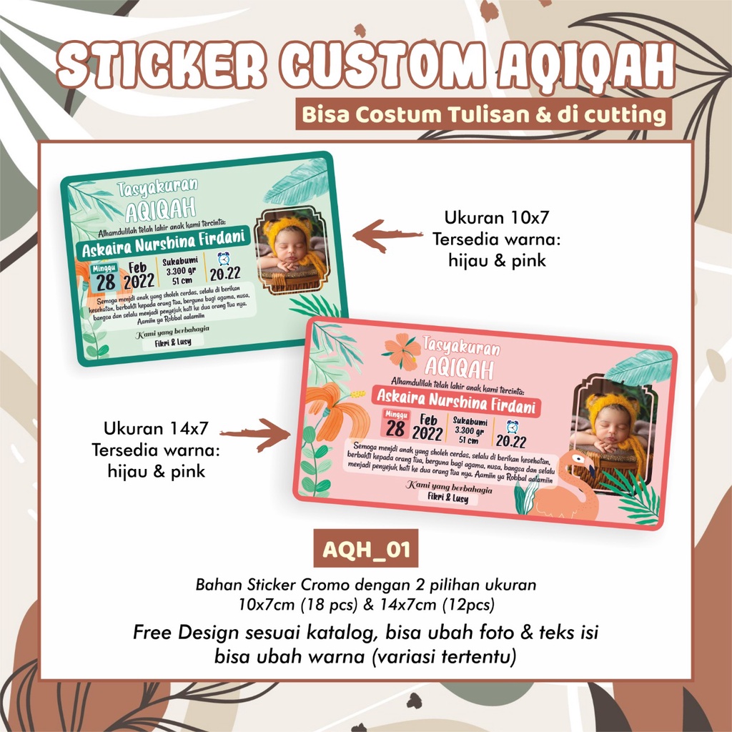 

STIKER AQIQAH / LABEL SYUKURAN STICKER CHROMO + CUTTING A3 BEBAS DESAIN KATALOG / SENDIRI