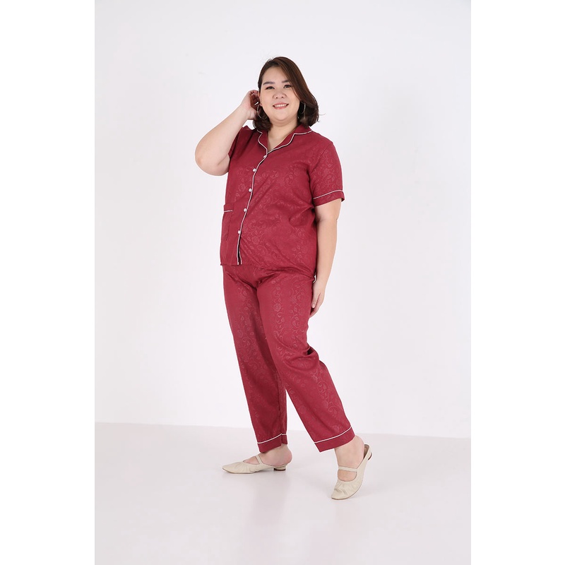 Sorabel - Piyama Set Wanita Avika Aviani Plain Long Pants Sleepwear M / One Size / Jumbo-Avika Jumbo Maroon
