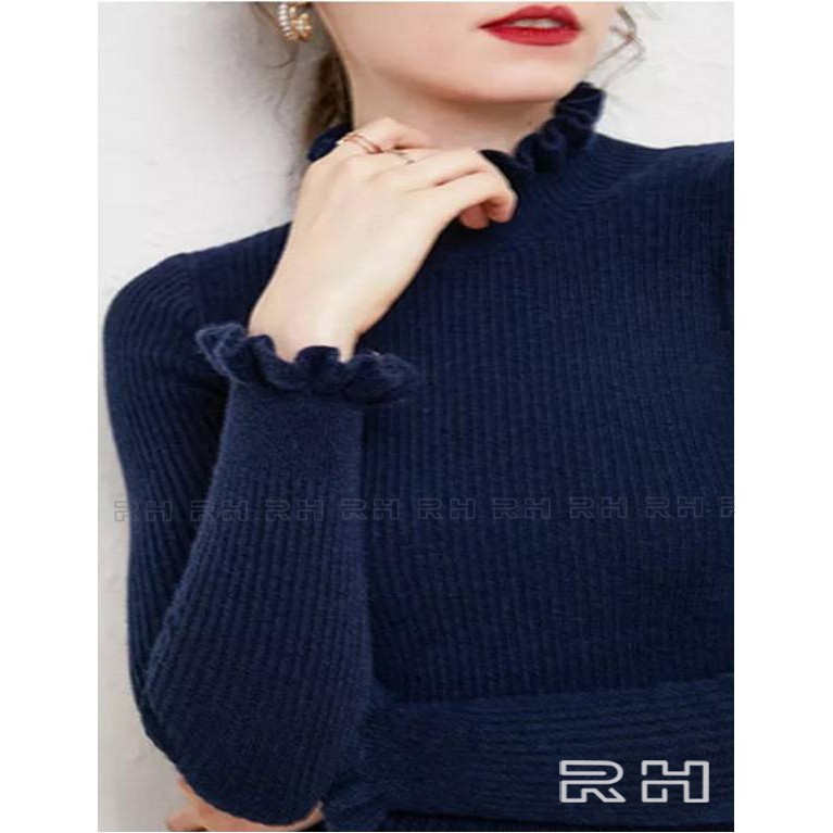 ORIGINAL RHcollections baju rajut kerah tinggi kriwil turtleneck wanita salur sweater wanita