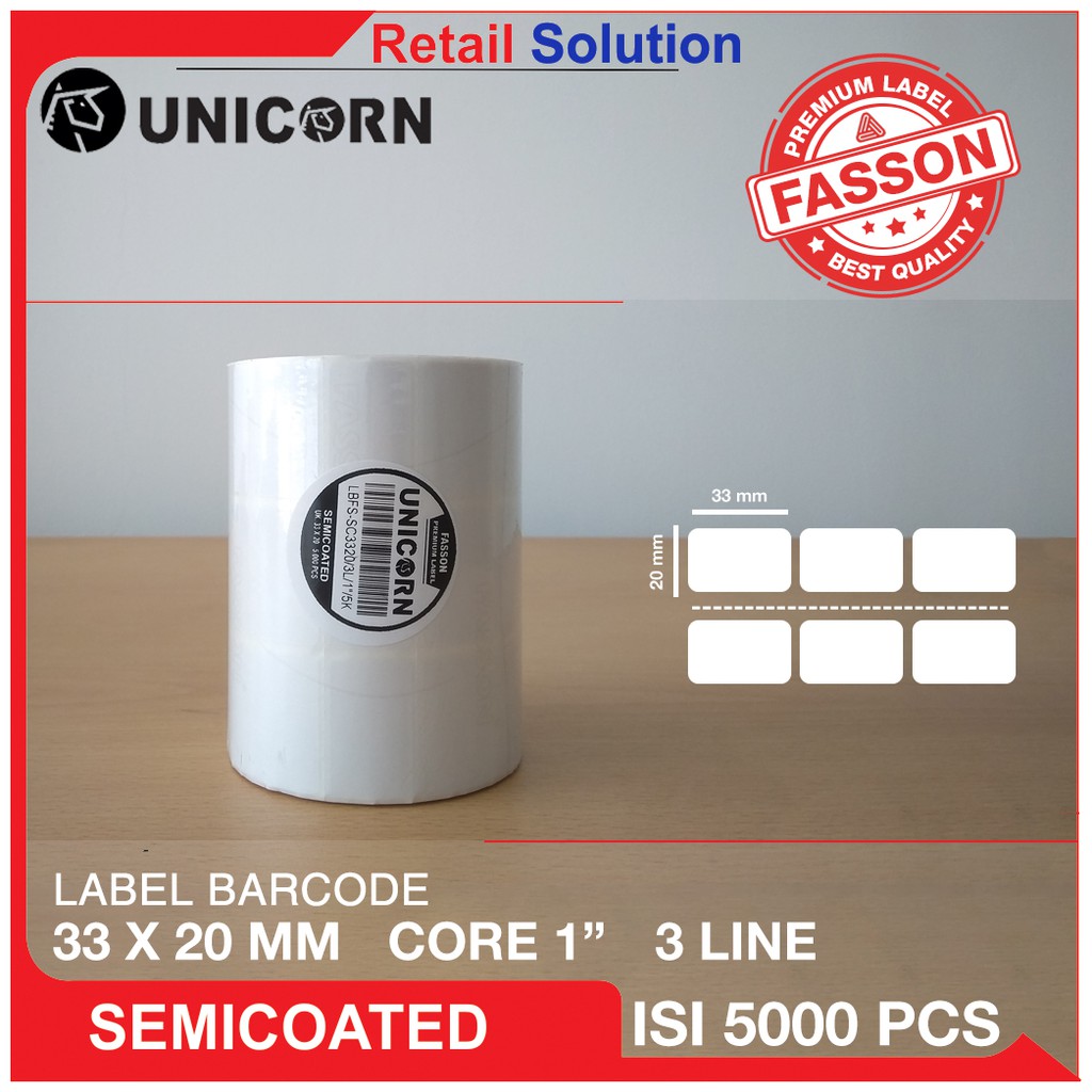 Stiker Label Barcode Semicoat 33x20mm / 33x20 mm / 33 x 20 mm 3 Kolom