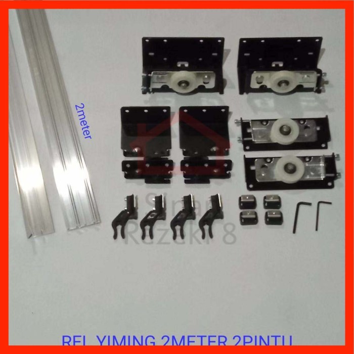 SET Rel Yiming 2 Meter + Roda 2 Pintu Lemari Sliding Pakaian Geser .