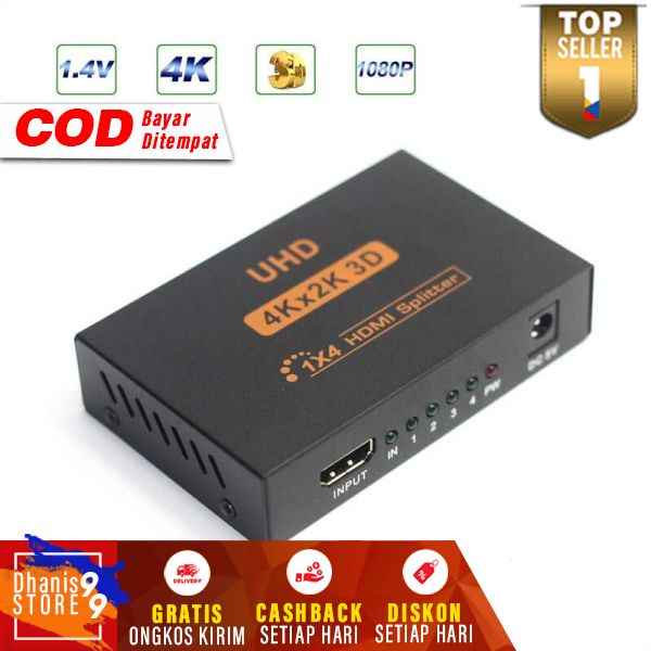 HDMI Splitter 1x4 4K Adapter Port HDMI 4 Perangkat Tambahan Display Editing Design HDMI Output Resolusi 4K Berkualitas