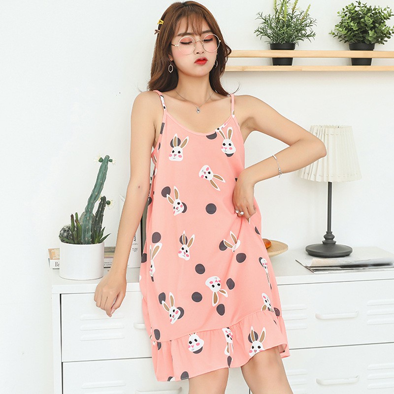 BAJU TIDUR DRESS PIYAMA IMPORT PREMIUM IMUT BANYAK MOTIF-Rabbit Oren