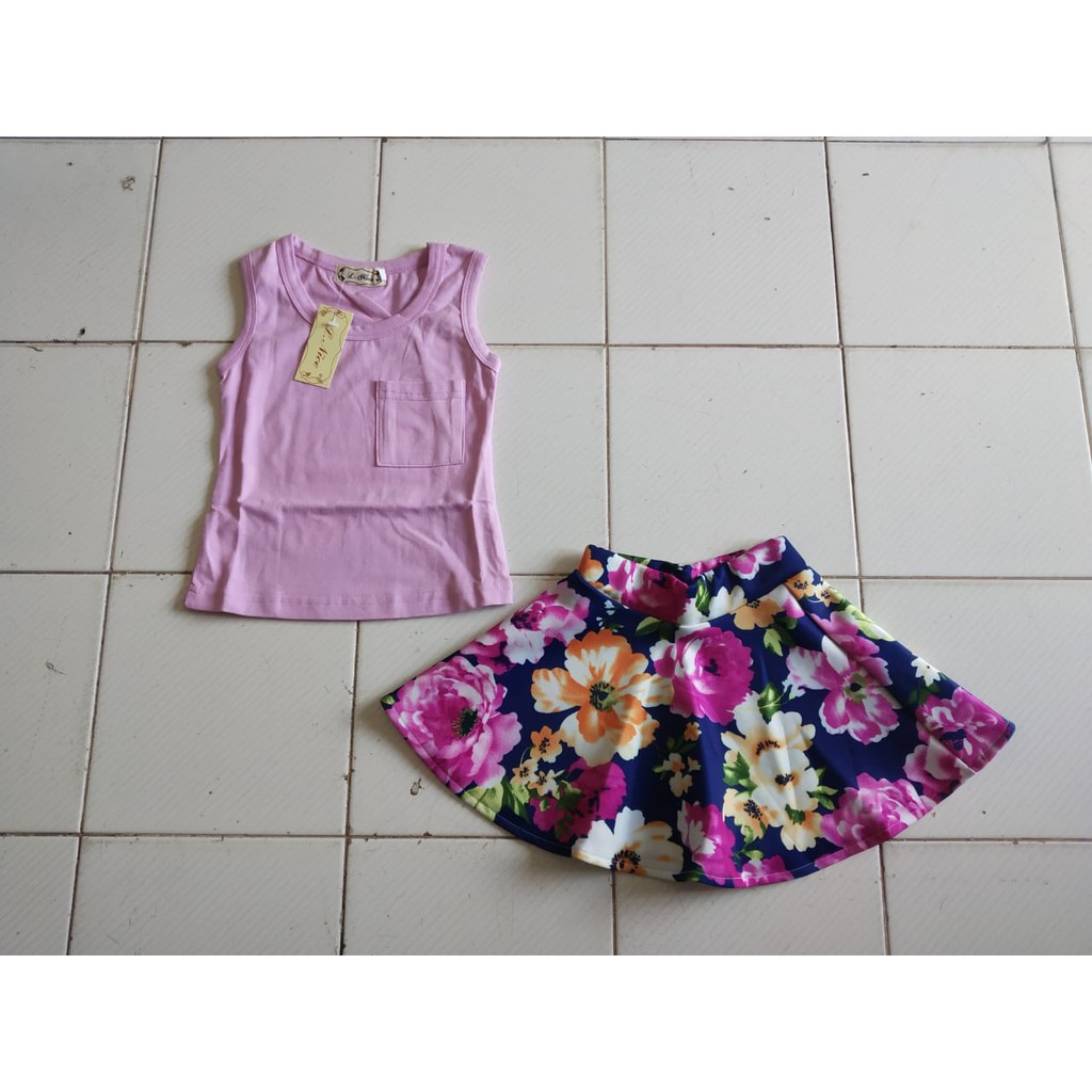 setelan anak Lnice 35-10 tanktop + skirt flowers