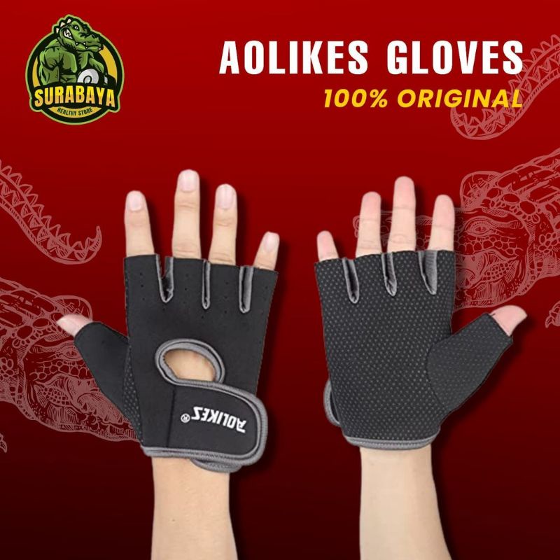 SARUNG TANGAN FITNESS GLOVES AOLIKES ORIGINAL SPORT GLOVE WRIST WRAP AKSESORIS FITNES GYM NOT HAND STRAP