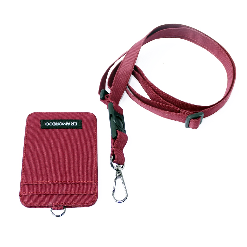 EMID98 name tag gantungan dompet ID card holder tali lanyard kartu marun