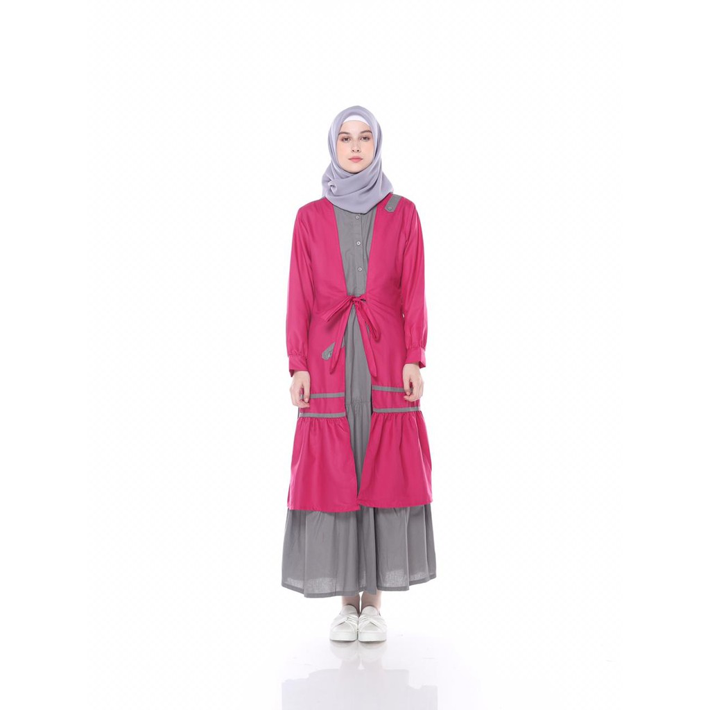 Dress Cardigan Wanita Busui Bahan Katun Premium Lunan GO LS.430 Pink Fanta